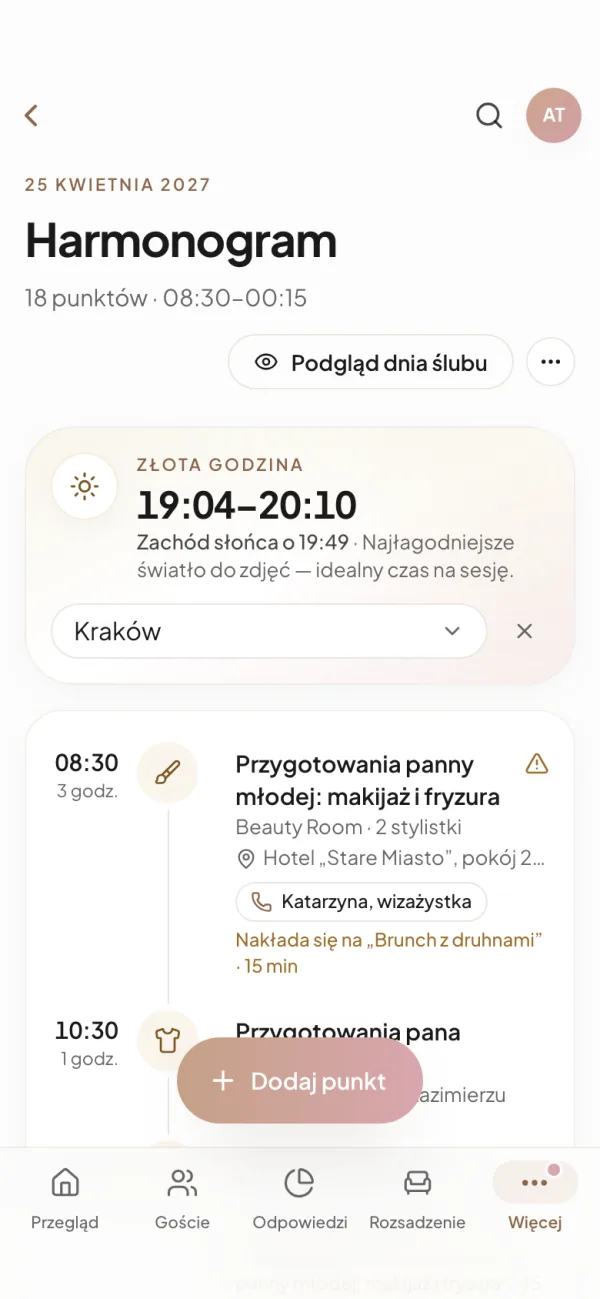 Harmonogram na telefonie: liczba punktów, karta złotej godziny i pierwsze punkty dnia