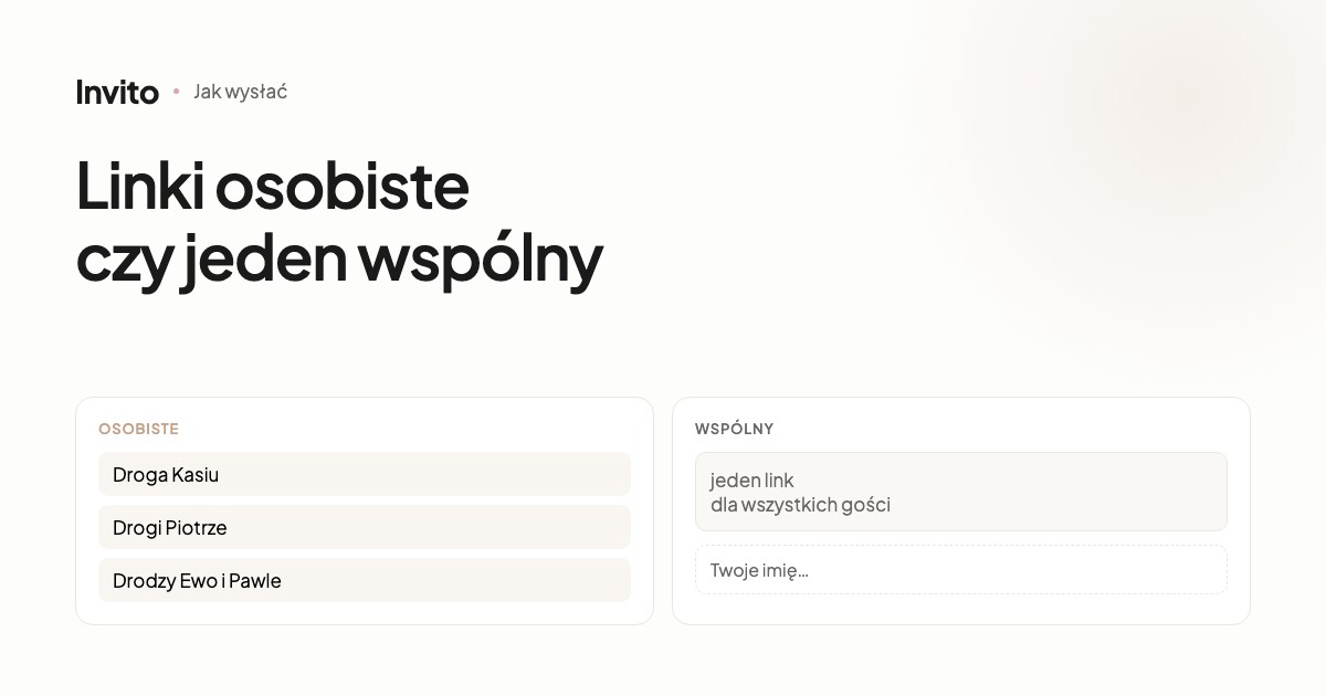 Porównanie linków osobistych i linku wspólnego do zaproszenia ślubnego