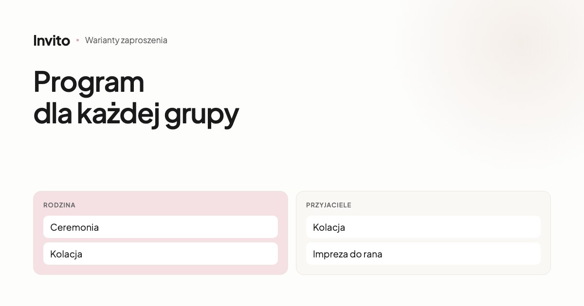 Jedno zaproszenie ślubne w dwóch wariantach dla różnych grup gości